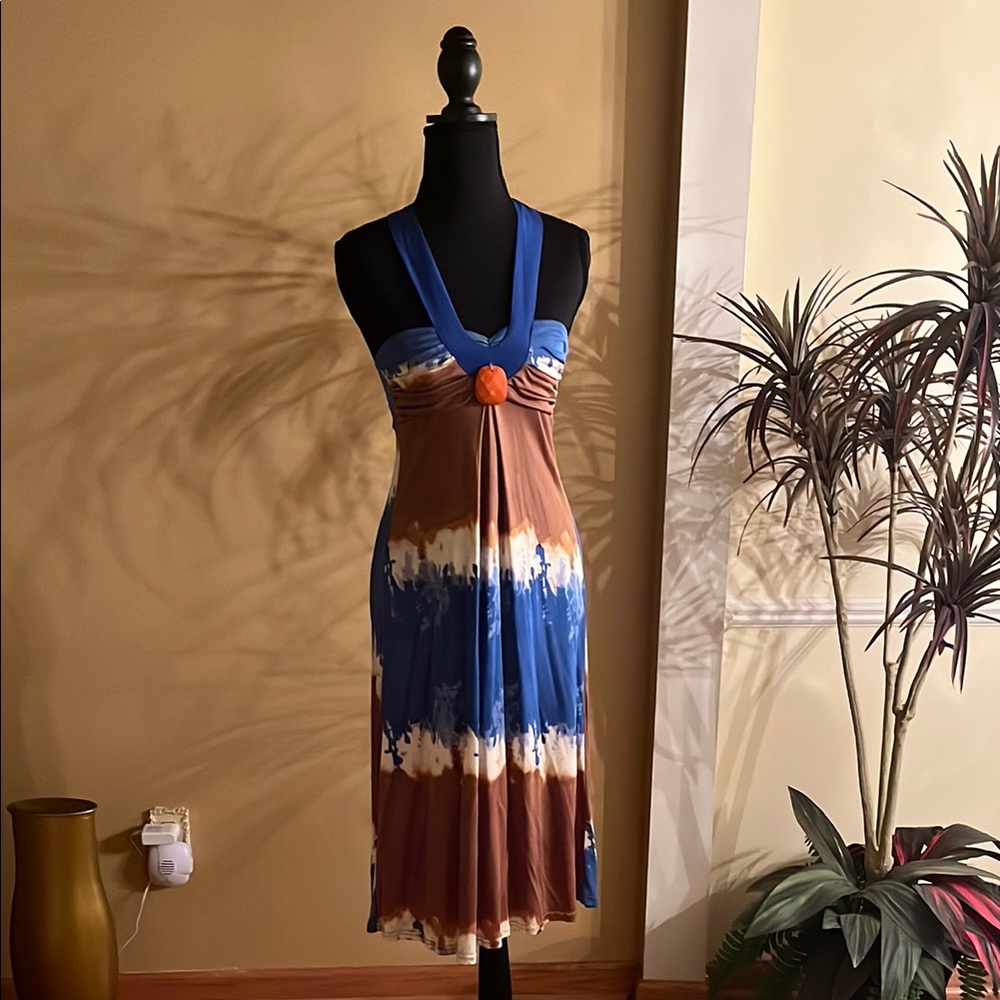 Prairie New York Blue and Brown Midi Dress